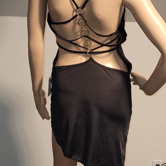 Sexy Women Black/Silver Stretch Mini Club Party Cocktail Dress Small SL2036 - Picture 4 of 5